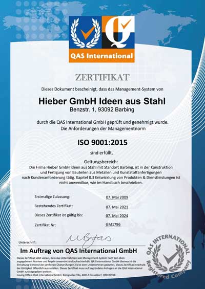Qualitätsmanagementsystem DIN ISO 9001:2015