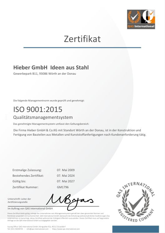 Qualitätsmanagementsystem DIN ISO 9001:2015